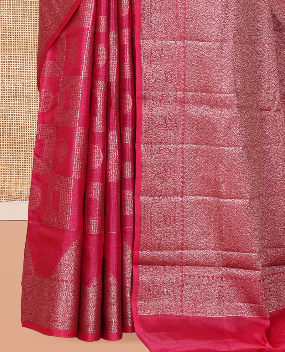 Pink Tussar Silk Saree