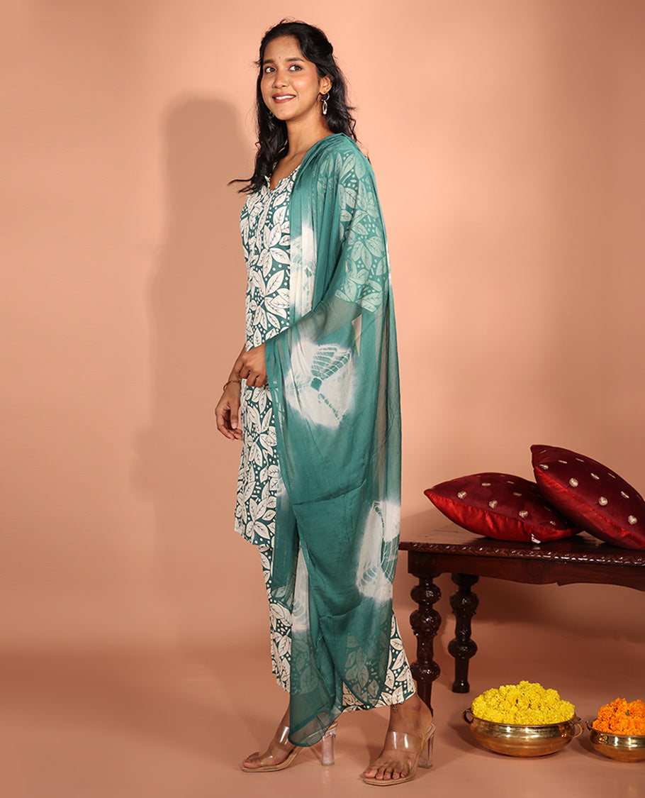 Green Cotton Readymade Suit