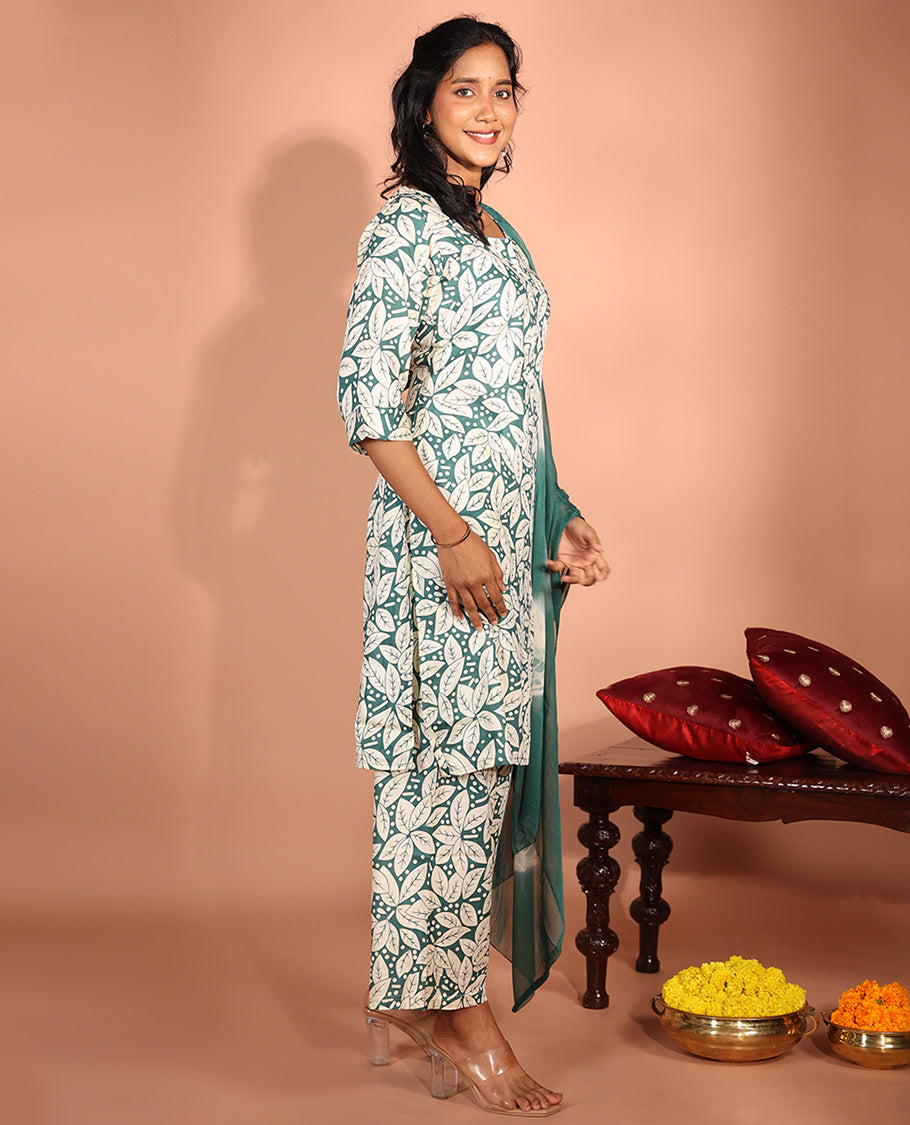Green Cotton Readymade Suit