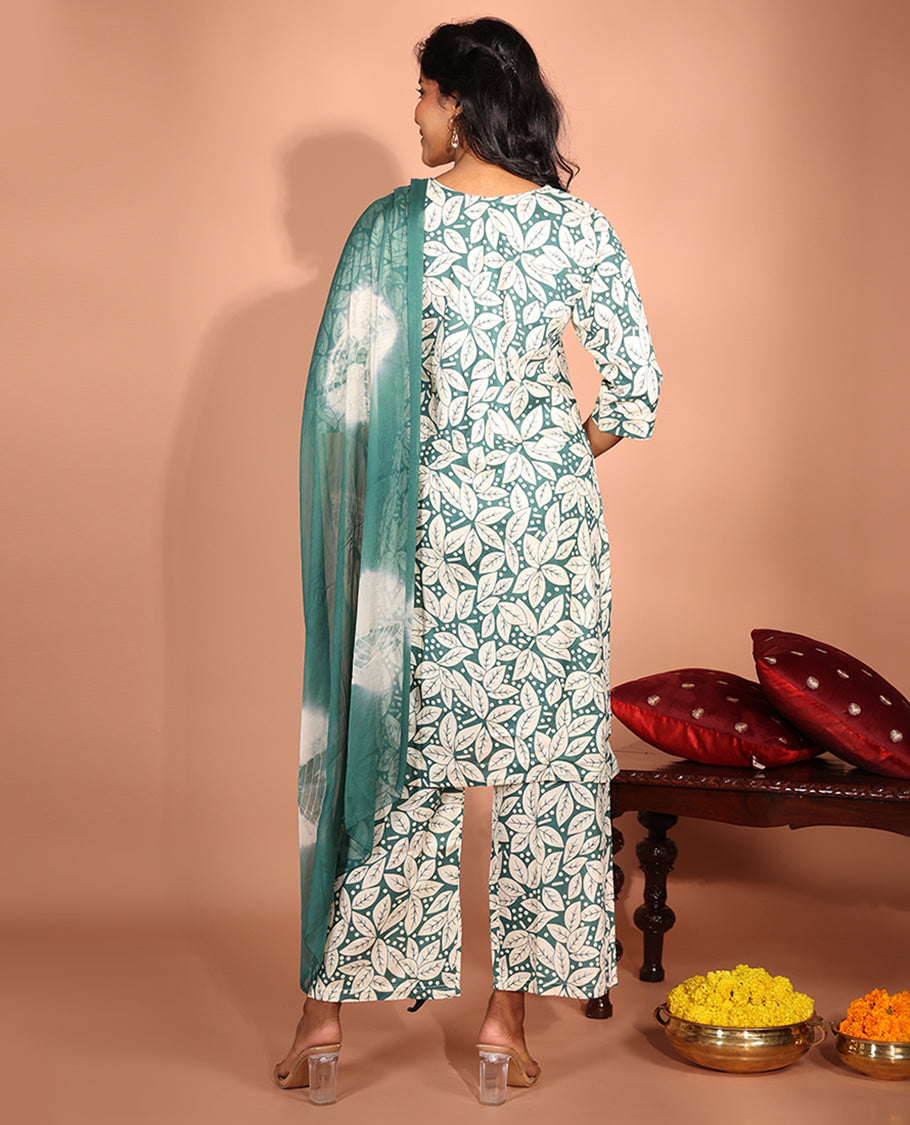 Green Cotton Readymade Suit