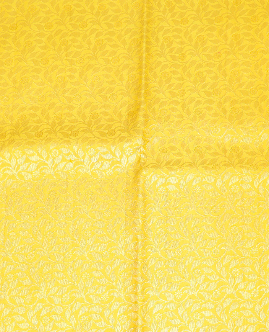 Yellow floral vine design silk half saree with contrast border of thilakam mokku, muthu, kathir, kuyil kann, kodi visiry design, zari design blouse & floral design dhavani