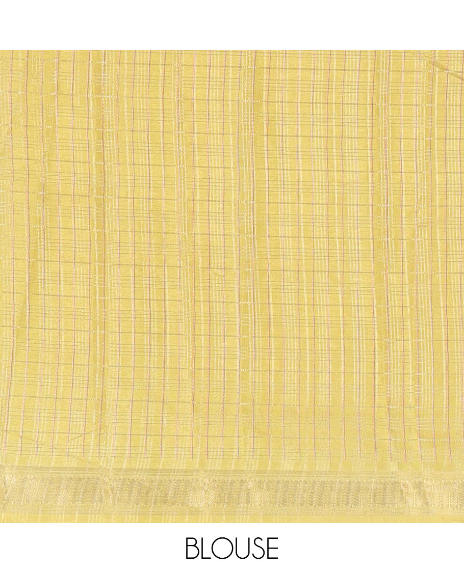 Pink Manipuri Silk Saree, Subtly Sparkled with a Checked Design on Its Body, Complemented by a Contrast Zari Checked Border, Pallu Pictures Floral Jaal Designs, and Paired with a Contrast Blouse
