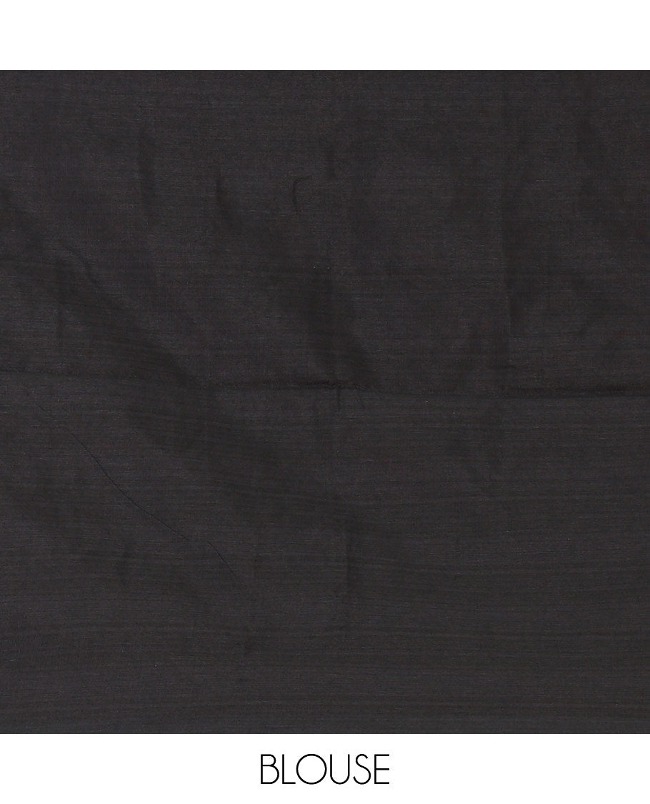 Borderless black with pink striped jute cotton saree with lining pallu & plain blouse