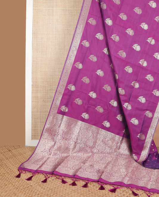 Purple floral motifs butter silk silk saree with self zari design border & floral jaal design pallu