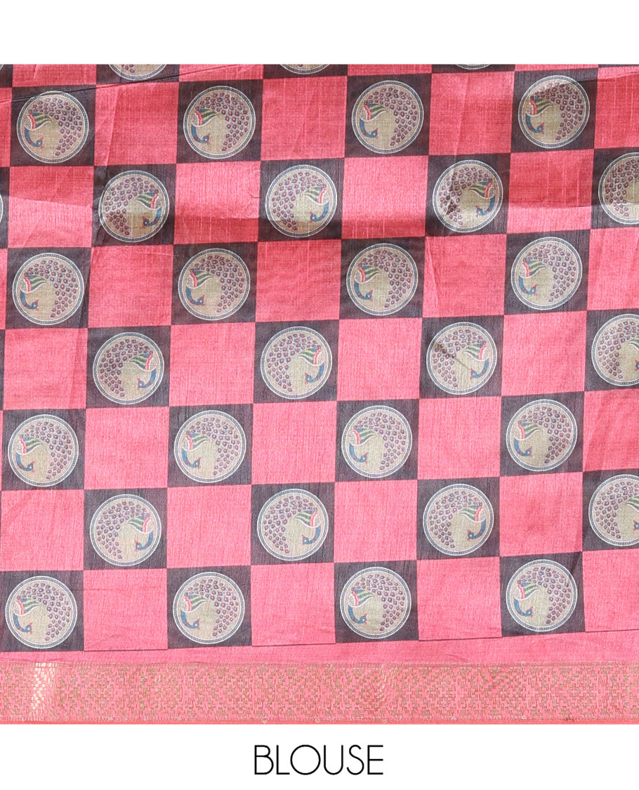Pink-Grey Semi-Tussar Saree