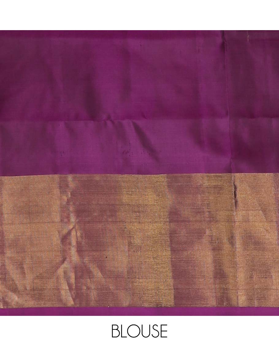 Green floral butta soft silk saree with contrast floral border & floral jacquard pallu
