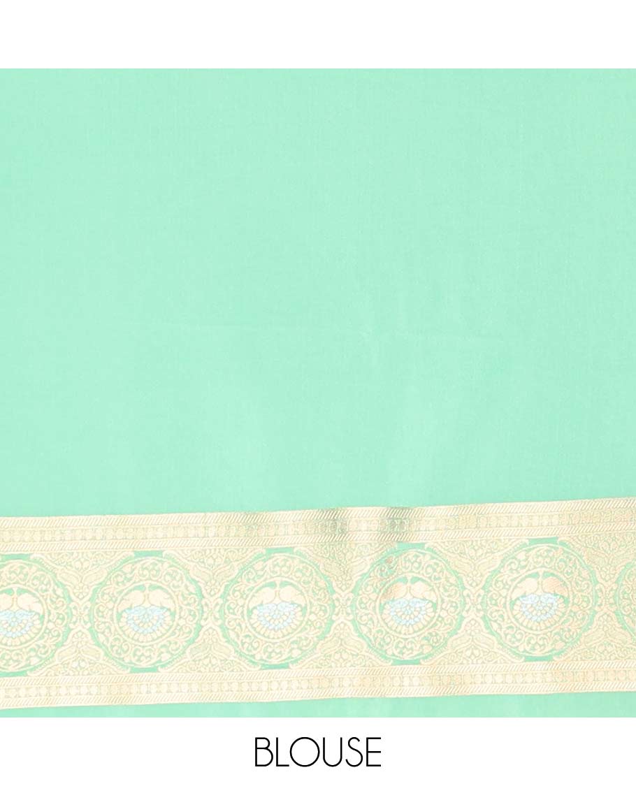 Green leaf motifs mushru silk saree with self floral design border & pallu of intricate zari design