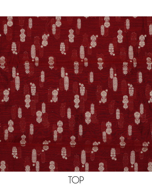 Red chududhar material set , floral motifs top, Green plain bottom & floral vine zari design dupatta