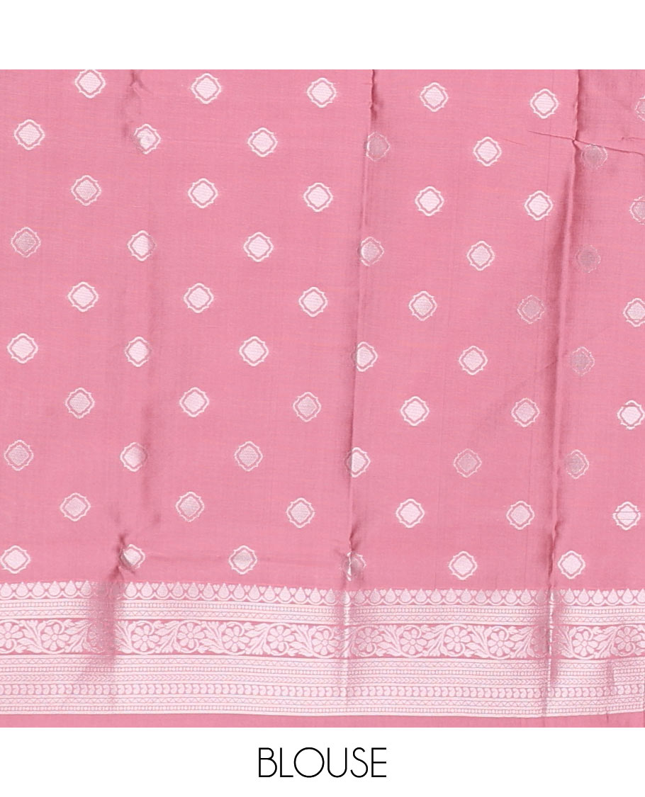 Pink geometric design butter silk saree with self floral design border & zari geometric design pallu