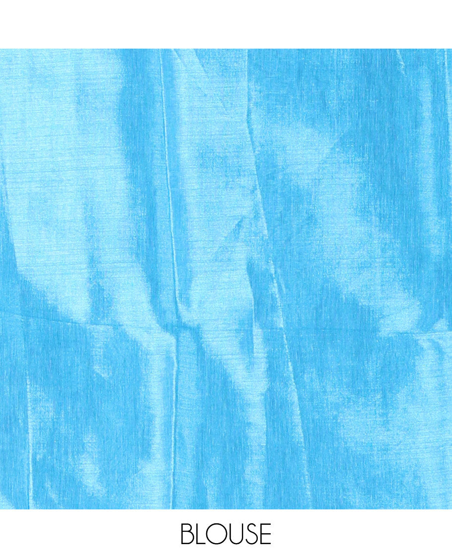 Borderless Blue Plain Khadi Tissue Saree, a Self-Pallu, and Paired with a Matching Blouse