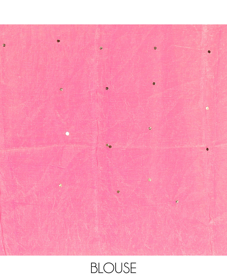 Borderless Pink Fendy Chiffon Saree, Gleamed Up with Sequin Work on Its Body, Highlighted by a Self-Pallu of Sequin Work, and Paired with a Matching Blouse