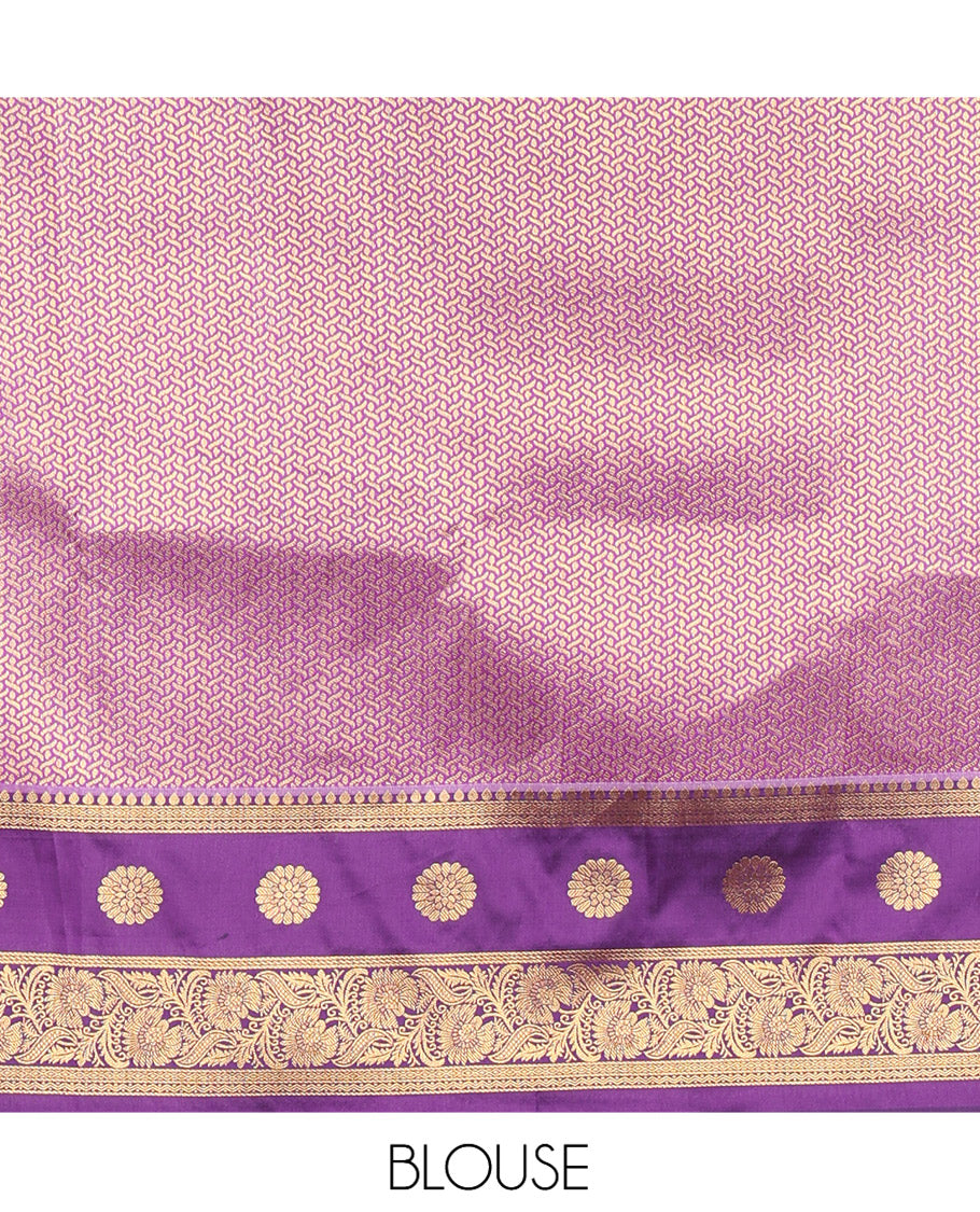 Lavender Art Silk Saree, Elevated with Zari Buttas, a Contrast Traditional Zari Border, Grand Pallu and a Contrast Blouse