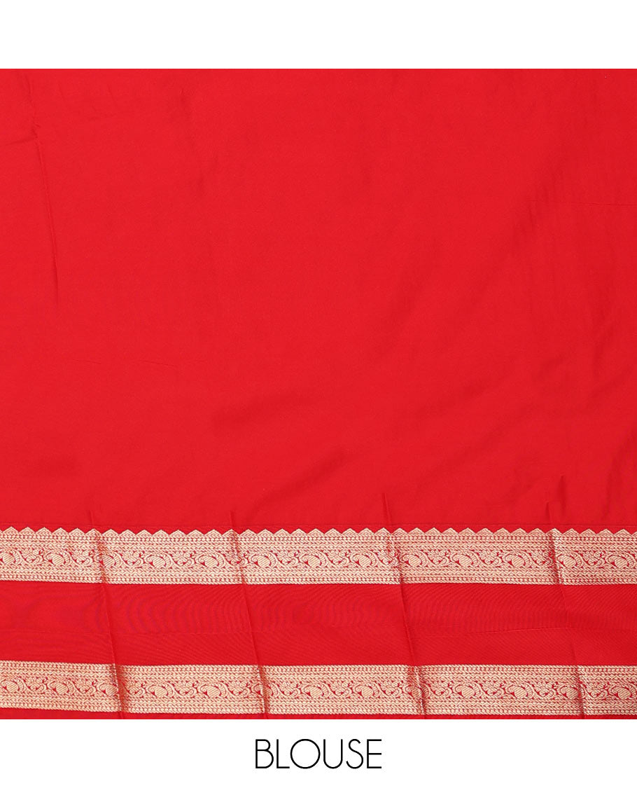 Blue Budget Silk Saree Elegantly Highlighted with Zari Checks and Buttas, Complemented by Contrast Rettai Pettu Traditional Motifs Border, Grandly Jaal Pallu, and a Contrast Blouse