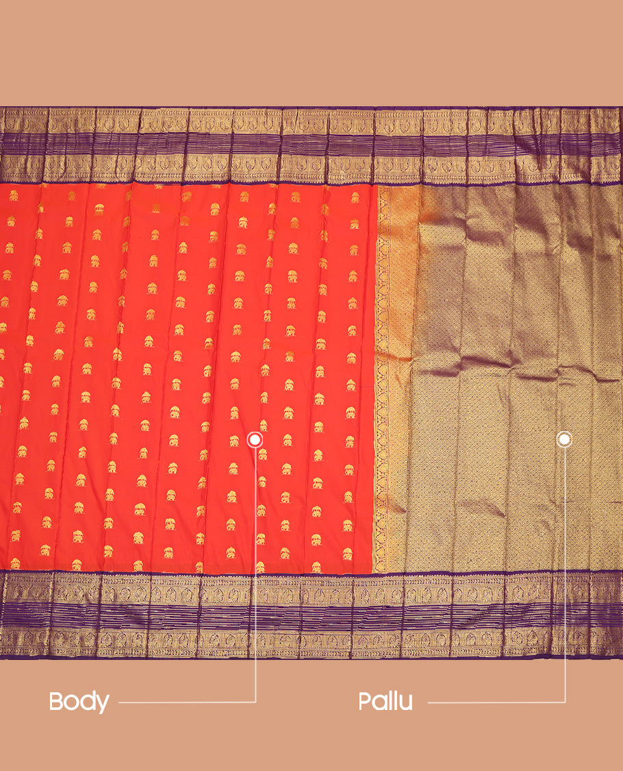 Red Elephant Zari Butta Budget Silk Saree