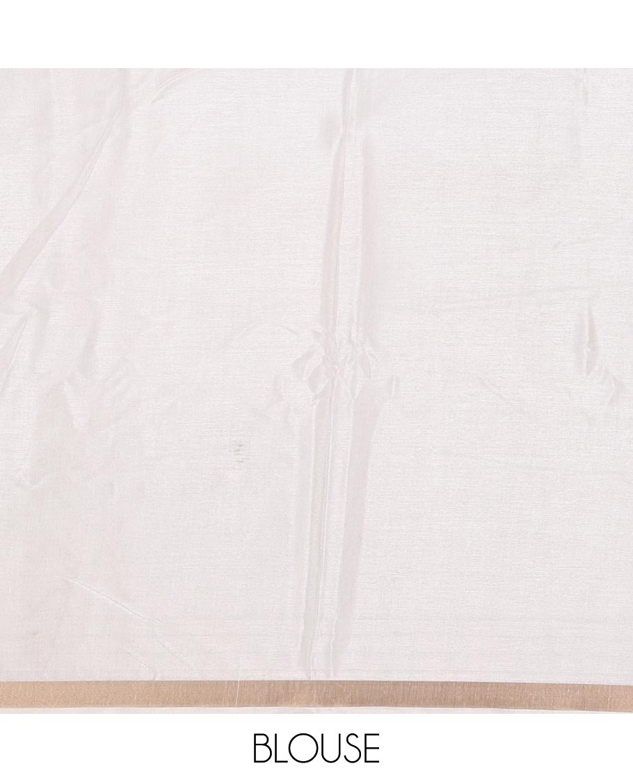 Half-white boat motifs printed Kerala cotton saree, zari border, pallu of kathakali print, and a matching blouse