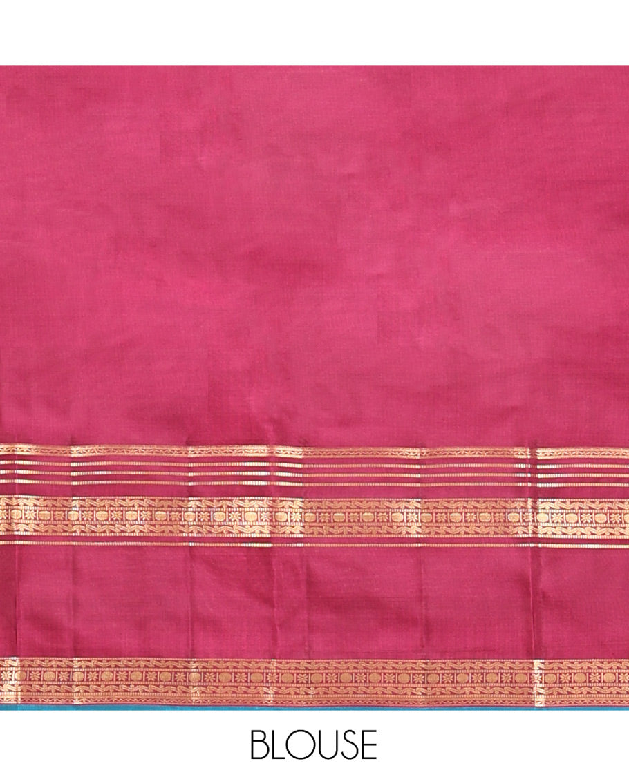 Brown Vasundhara Silk Mix Saree, Enriched with Zari Buttas All Over Its Body, Complemented by Contrast Varisai Pettu Border of Neli, Muthu, Star Kamalam, and Rudraksham Designs, Vanki Design Pallu, and Paired with a Contrast Blouse