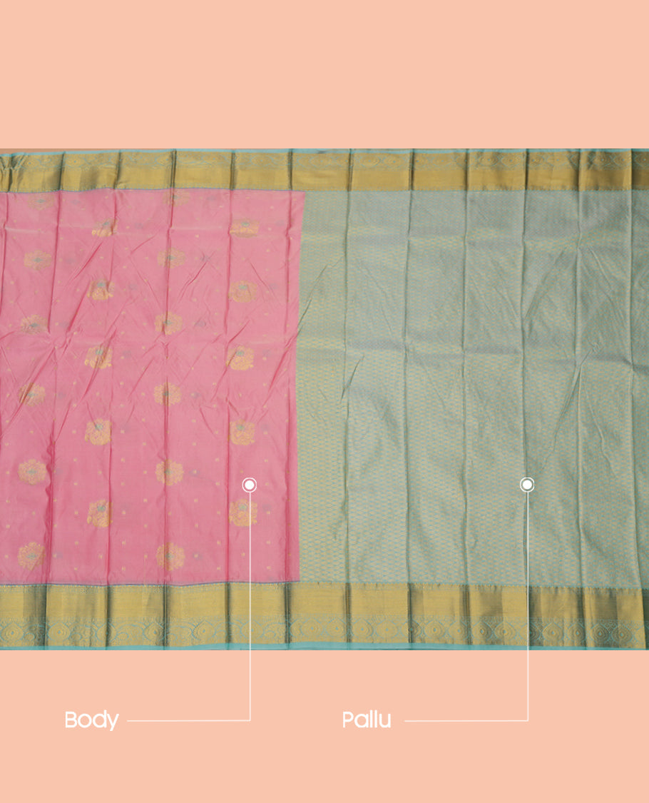 Pink Budget Silk Saree, Crafted with Zari Buttas, a Contrast Traditional Zari Border, Grand Pallu, and a Contrast Blouse