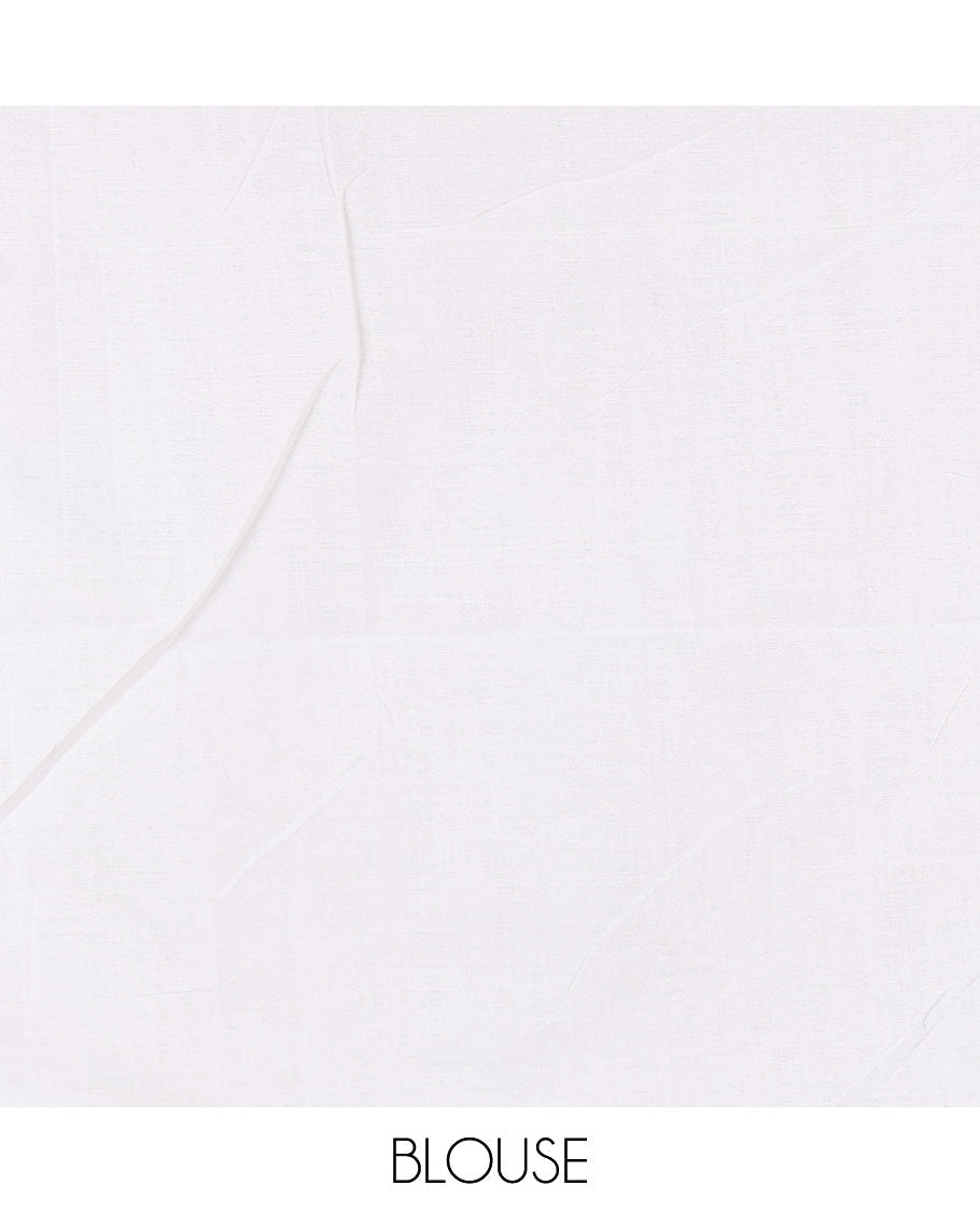 Borderless white and black floral motifs embroidered Khadi mul cotton saree with a matching plain blouse