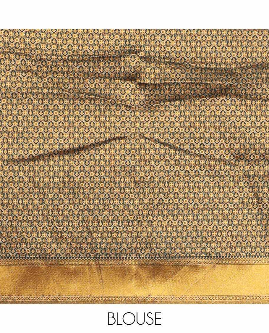 Brown buttas art silk half saree with contrast zari border, argyle pattern blouse & buttas with zari border dhavani