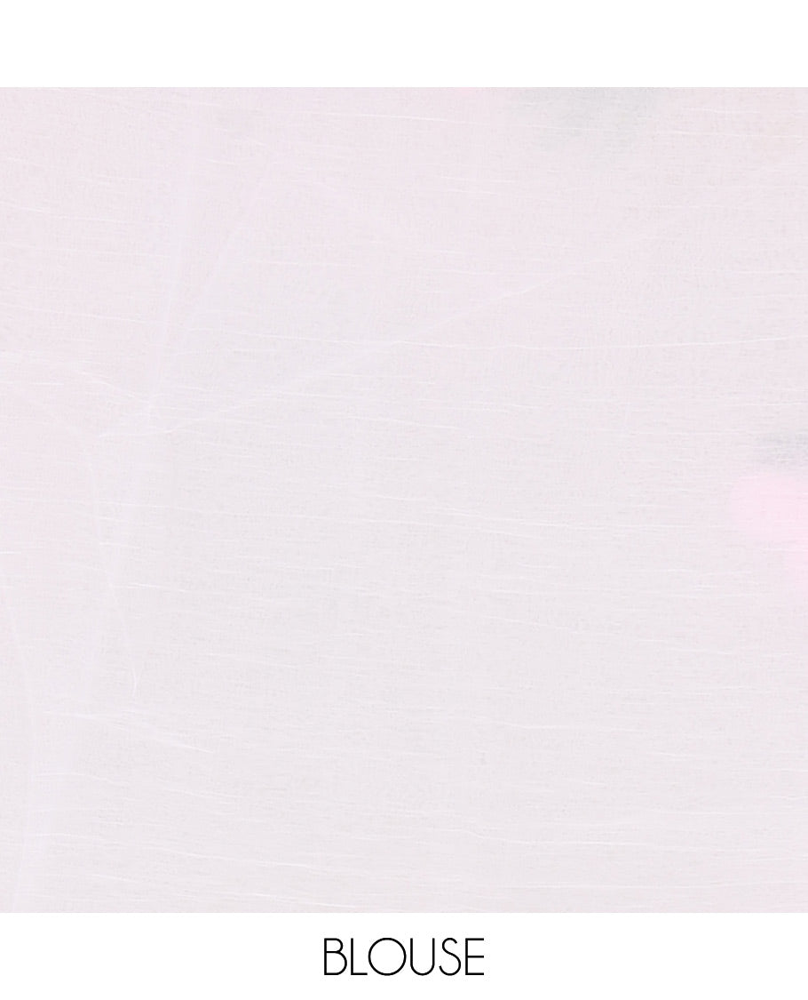 Borderless white floral motifs  hand brush painted semi-organza saree comes with tasseled pallu and without blouse