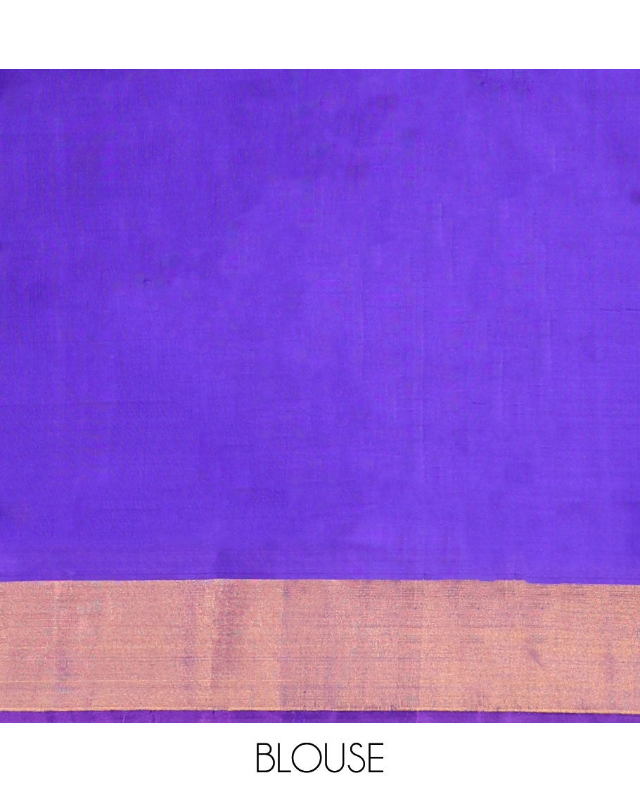 Blue uppada silk saree with contrast plain border & striped pallu