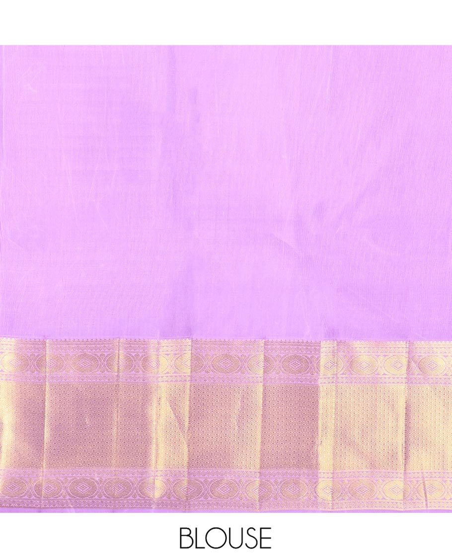 Lavender Kanchipuram Wedding Silk Saree, Decorated with Jacquard Design, a Zari Border of Neli, Poun, and Mayil Kann Designs, Jaal Pallu, and a Matching Blouse