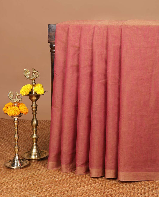 Onion color Striped soft khadhi cotton saree with self border & striped thread pallu along with striped blouse