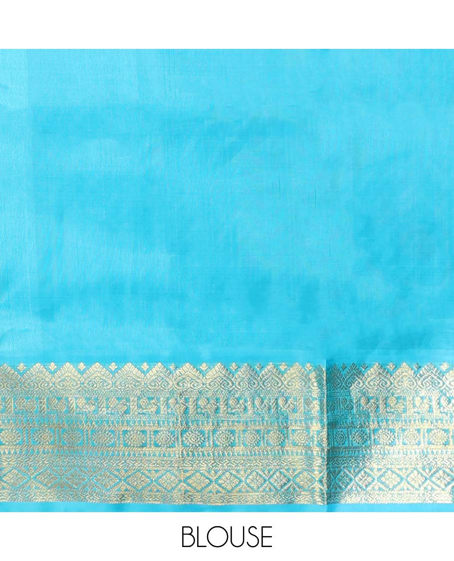 Blue Floral motifs vengatagiri pure silk saree , contrast traditional border & argyle design pallu