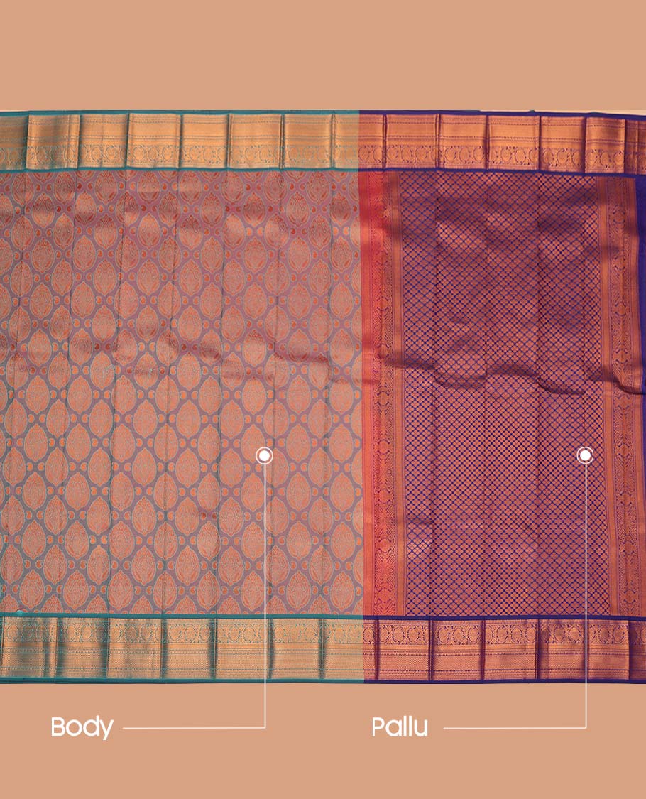 Blue-Purple Dual-Tone Budget Silk Saree, Enriched with Jacquard Design, Complemented by Contrast Traditional Zari Border, a Jaal Pallu and a Contrast Blouse