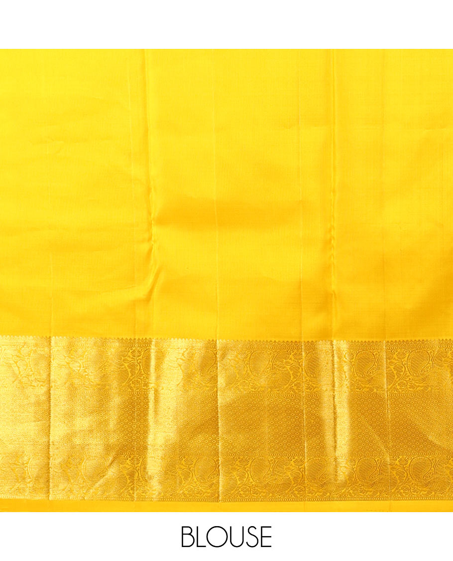 Yellow buttas kancheepuram silk saree with self intricate zari border & traditional zari design pallu