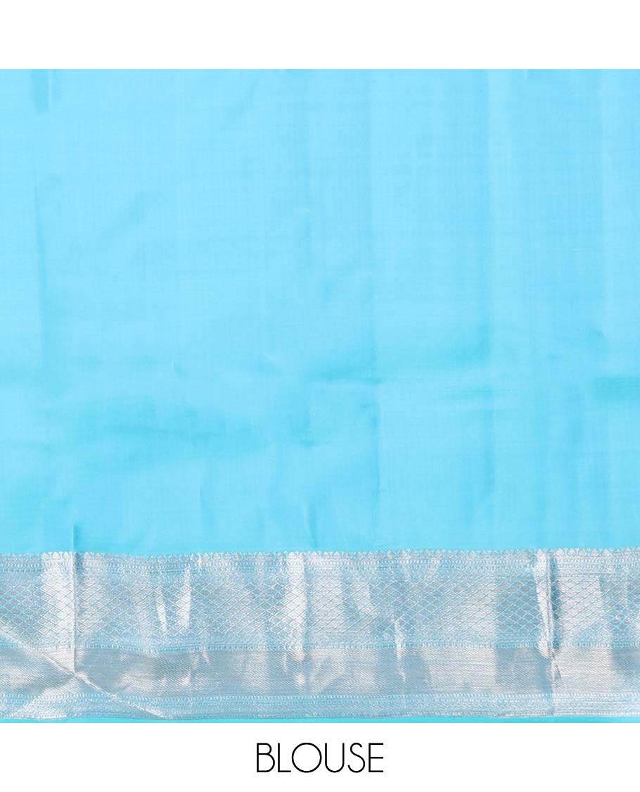 Blue  floral jacquard kancheepuram silk saree with self zari border & argyle zari design pallu