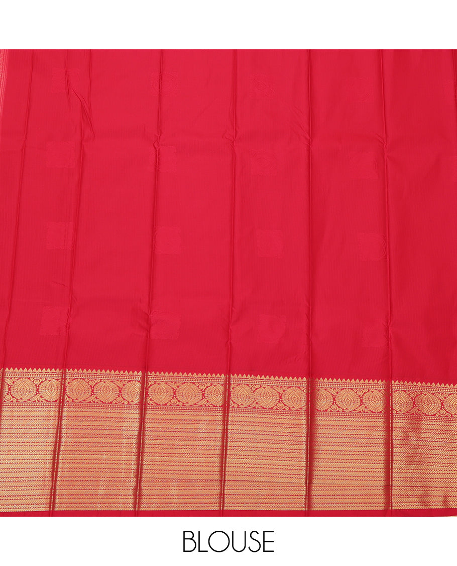 Green Budget Silk Saree, Delicately Woven Zari Buttas and Stripes, Complemented by a Contrast Traditional Zari Border, Grand Jaal Pallu, and Contrast Blouse