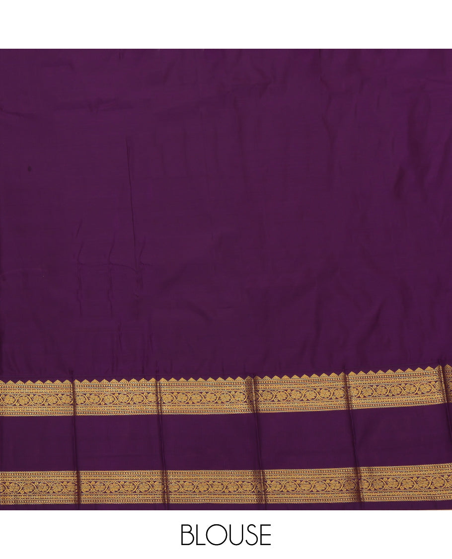 Pink Budget Silk Saree, Prettified with Zari Buttas and Neli Stripes, a Contrast Traditional Zari Rettai Pettu Border, Grand Pallu, and a Contrast Blouse