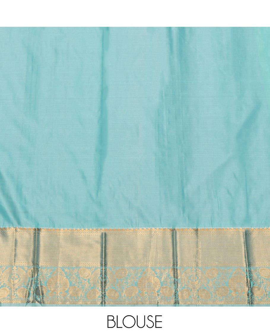 Pink Budget Silk Saree, Accentuated with Zari Buttas, Complemented by a Contrast Traditional Zari Border, Jaal Pallu, and a Contrast Blouse