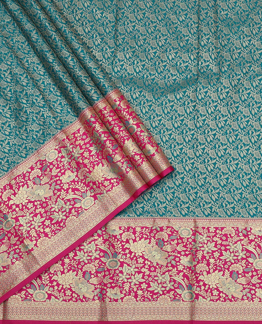Blue Art Silk Pavadai Material Set