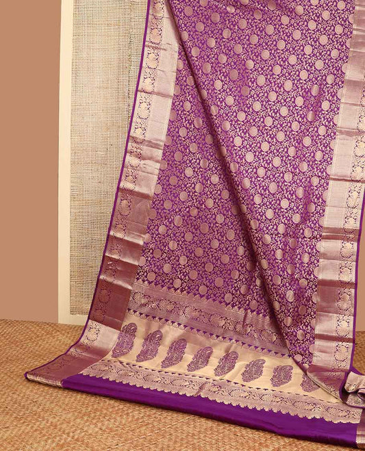 Purple floral jacqaurd kancheepuram silk saree with self intricate zari design border & floral design pallu