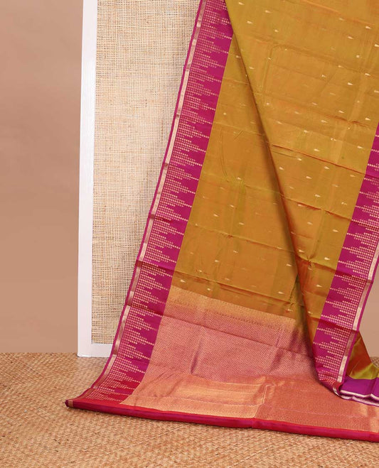 Brown buttas vasundhara elite silk saree with contrast geometric design border & jaal pallu