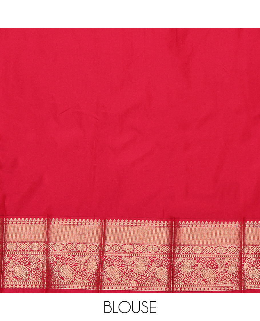 Orange Budget Silk Saree, Enriched with Zari Buttas and Stripes, Complemented by a Contrast Traditional Zari Design Border, Intricately Designed Pallu, and a Contrast Blouse