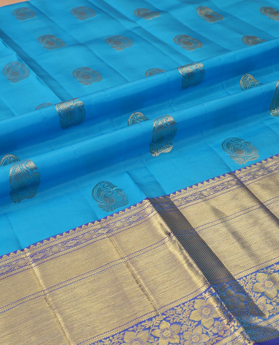 Blue Pure Silk Pavadai Material Set
