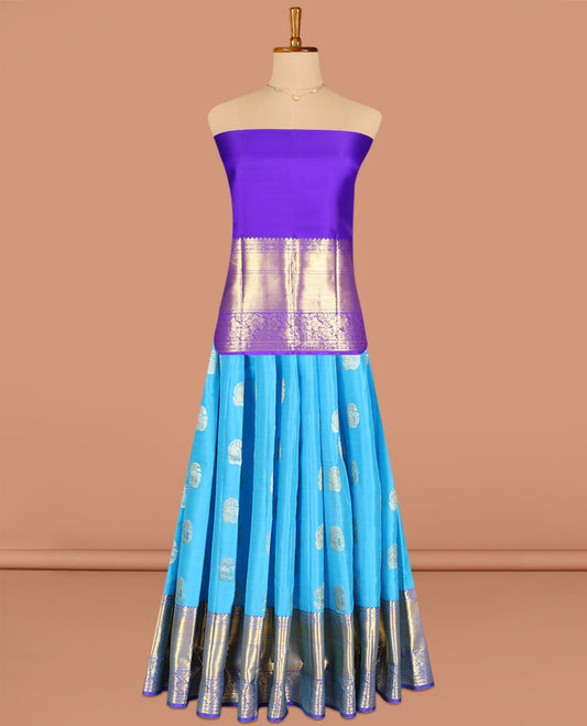 Blue Pure Silk Pavadai Material Set