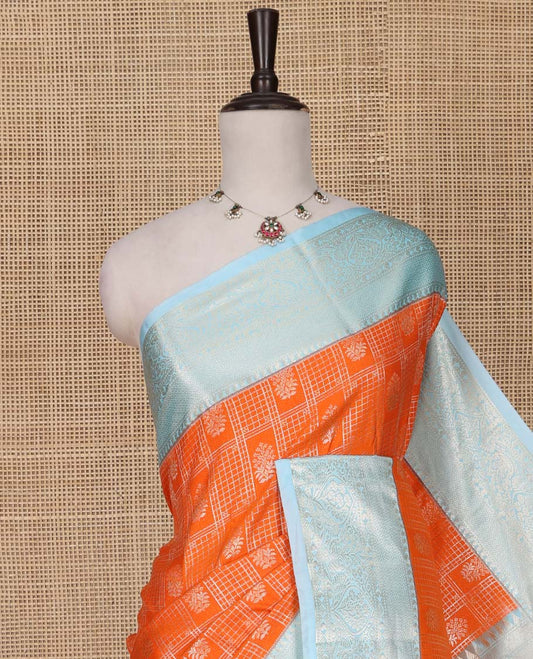 Orange Budget Silk Saree, Richly Detailed with Jacquard Design on Its Body, Complemented by a Contrast Traditional Zari Design Border, Opulently Embellished Pallu, and Paired with a Contrast Blouse