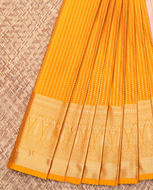Yellow Budget Silk Saree, Showcasing Zari Buttas All Over Its Body, Highlighted by a Traditional Zari Design Border, Contrast Pallu of Jaal Designs, and Paired with a Contrast Blouse