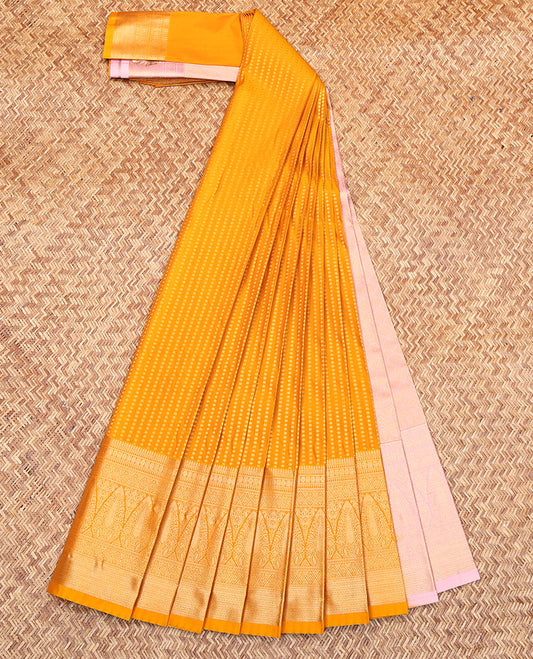 Yellow Budget Silk Saree, Showcasing Zari Buttas All Over Its Body, Highlighted by a Traditional Zari Design Border, Contrast Pallu of Jaal Designs, and Paired with a Contrast Blouse