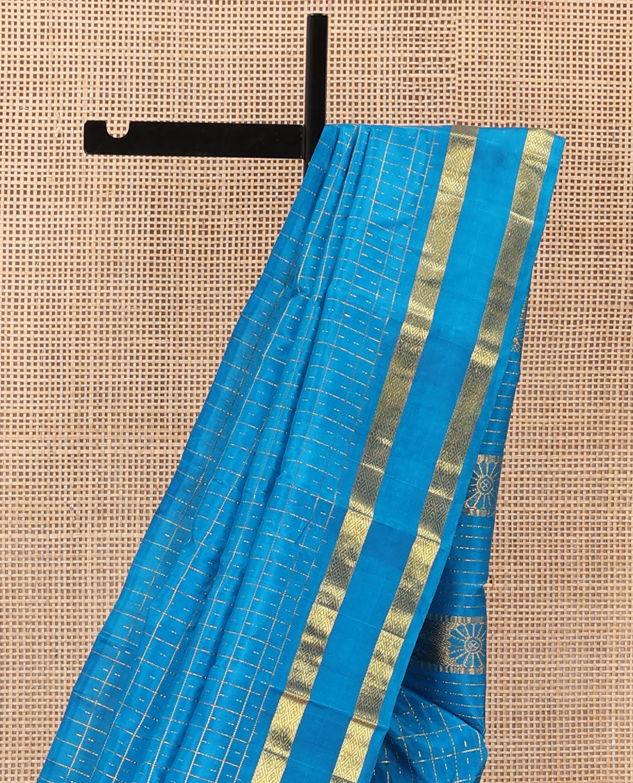 Blue zari checked Kanchipuram silk saree, one-sided rettai pettu zari border and zari design pallu