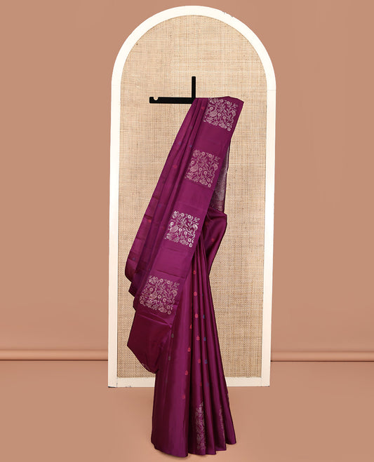 Borderless Purple Mayuri Soft Silk Saree, Bedecked with Thread Buttas All Over Its Body, Highlighted by Vanki Design Pallu and Paired with a Matching Blouse
