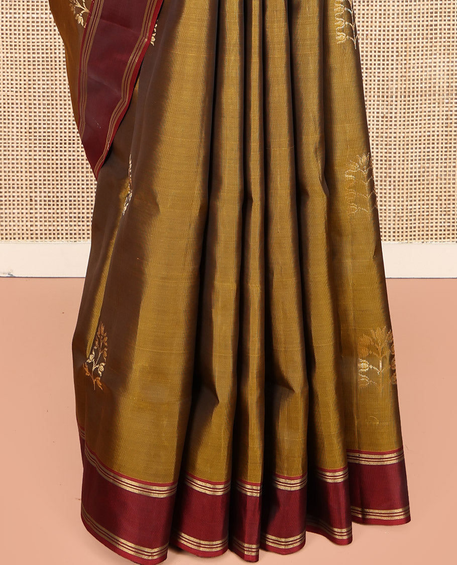 Mustard Mayuri Lite Silk Mix Saree, Detailed with Floral Buttas, Contrast Border, Pallu of Jaal Designs, and a Contrast Blouse