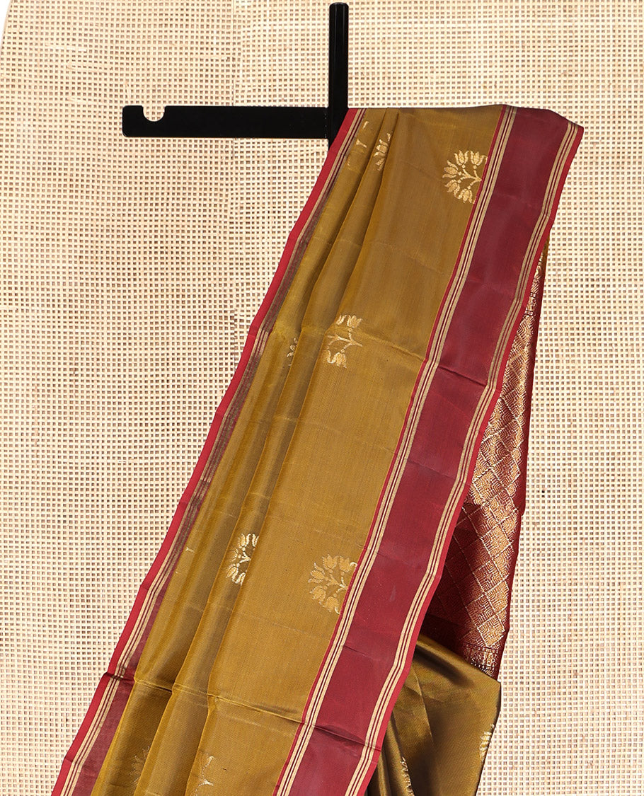 Mustard Mayuri Lite Silk Mix Saree, Detailed with Floral Buttas, Contrast Border, Pallu of Jaal Designs, and a Contrast Blouse