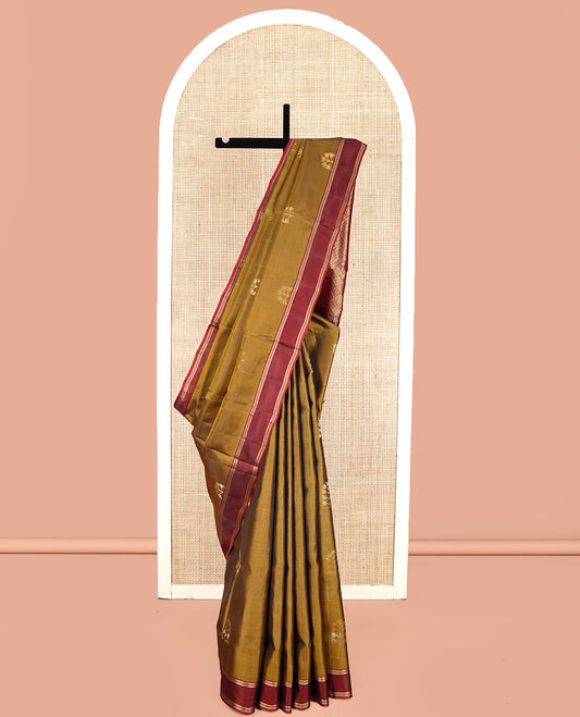 Mustard Mayuri Lite Silk Mix Saree, Detailed with Floral Buttas, Contrast Border, Pallu of Jaal Designs, and a Contrast Blouse