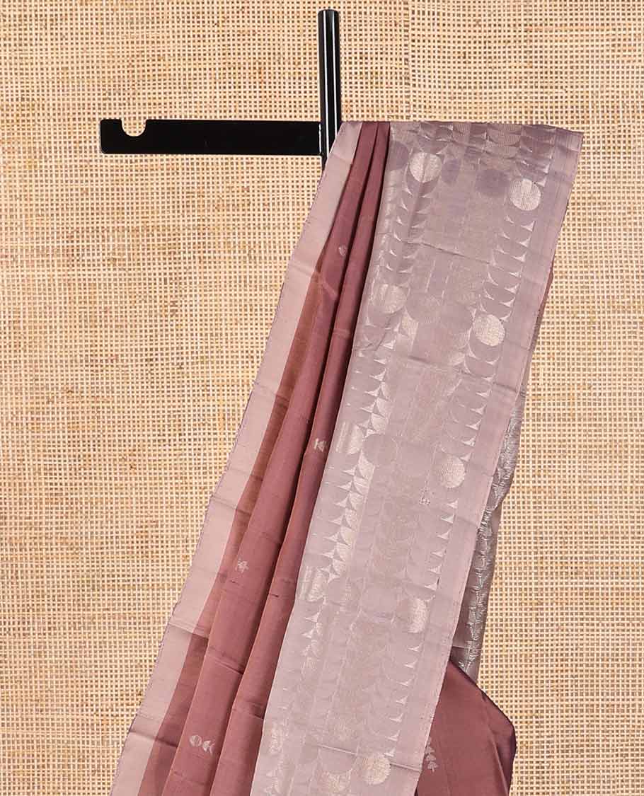 Mauve motifs mayuri soft silk saree with contrast zari design boeder & geometric design pallu