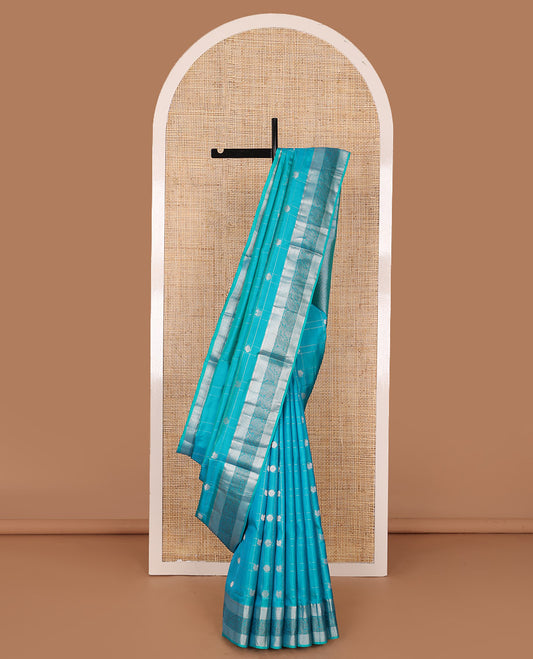 Blue annam chakram checked soft silk saree, zari border of thilakam,banaras, then kuli kann & mayil & jaal pallu